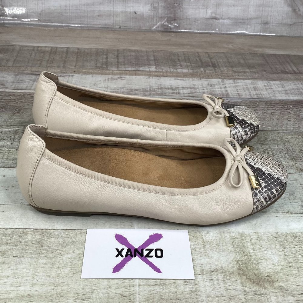Vionic Womens White Minna VS002 Leather Snakeskin Round Toe Ballet Flat Size 6.5